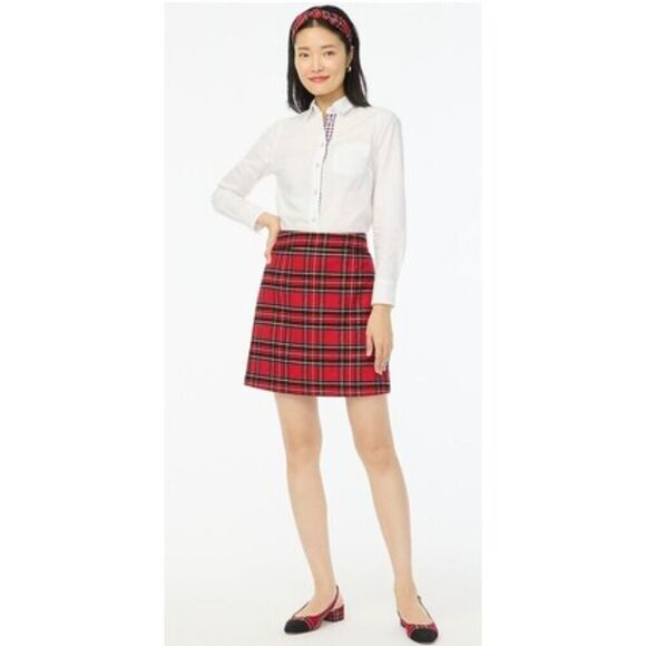 J. Crew Factory Red Wool Blend Tartan Plaid A-Line Mini Skirt Preppy | 14 NWT - Picture 8 of 16